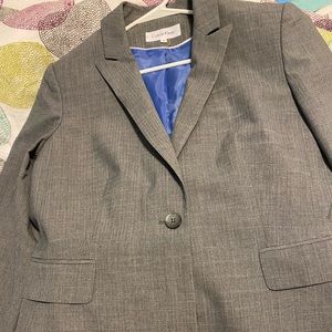 Calvin Klein medium-gray blazer with blue bits. Size 12, excellent condition.